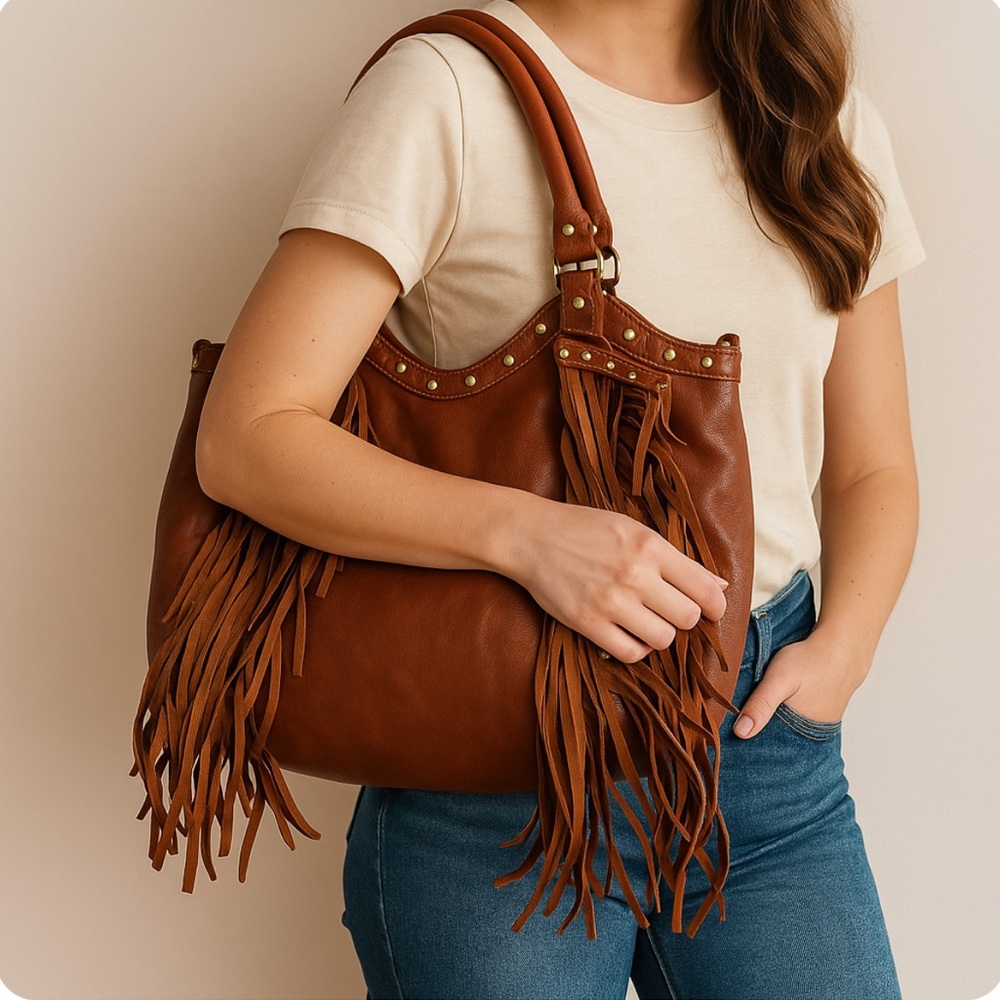 Raj leather fringe bag
